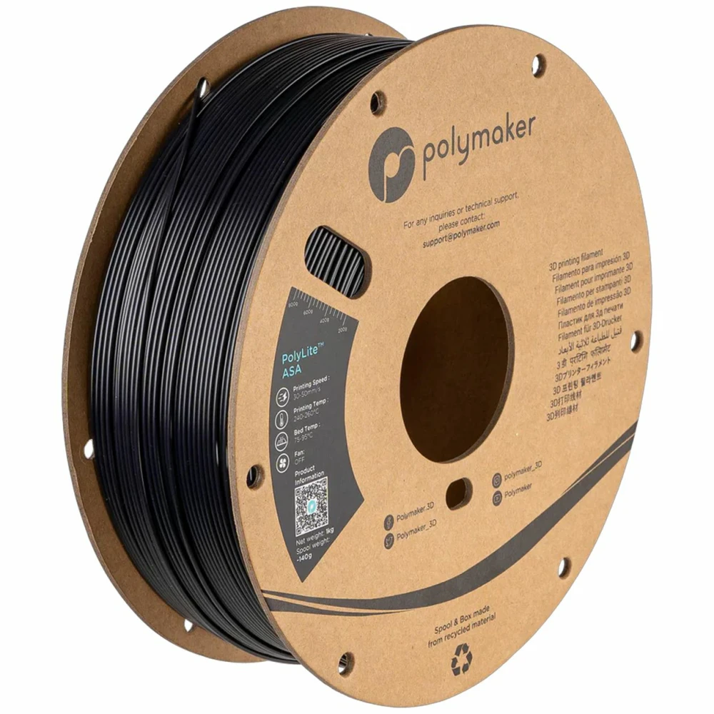 Filamento Cable Plastico POLYMAKER POLYLITE ASA (1KG/1.75MM) BLACK
