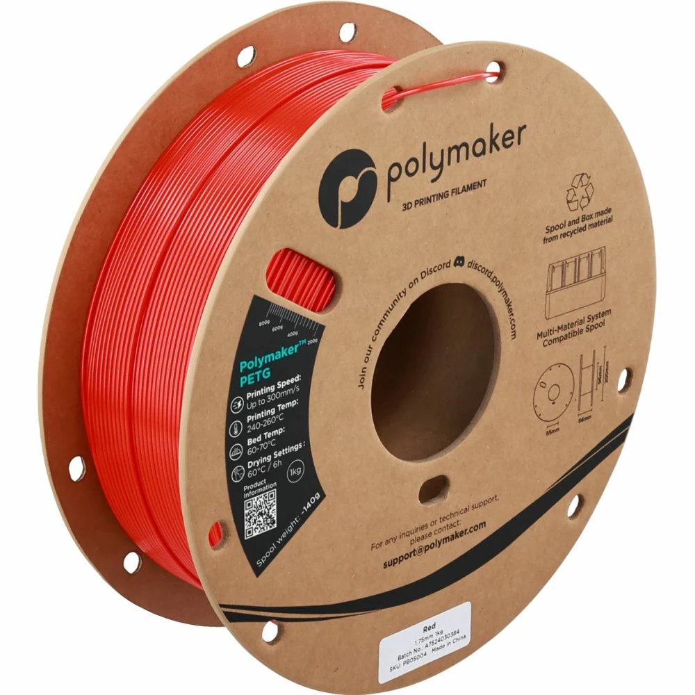 Filamento Cable Plastico POLYMAKER PETG (1KG/1.75MM) RED