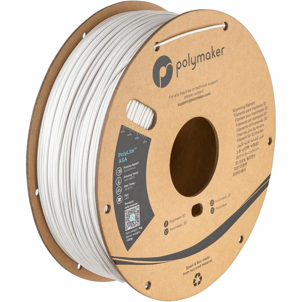 Filamento Cable Plastico POLYMAKER POLYLITE ASA (1KG/1.75MM) WHITE