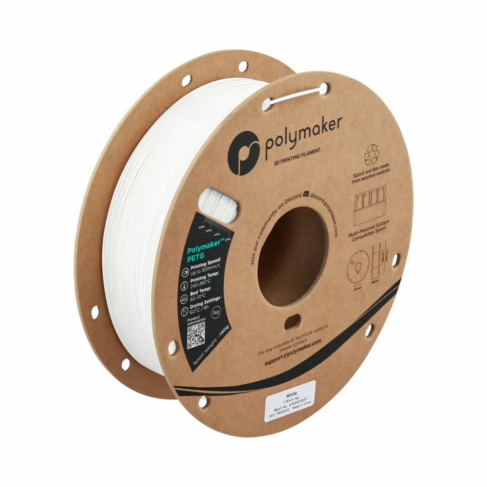 Filamento Cable Plastico POLYMAKER PETG (1KG/1.75MM) WHITE